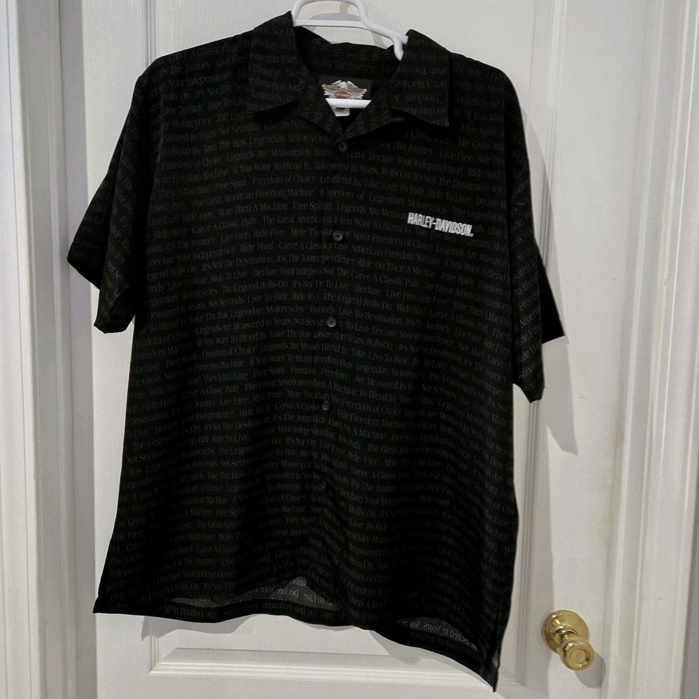 Harley-Davidson Men's 2XLShort Sleeve Button-Up Live To Ride Phrase All Over